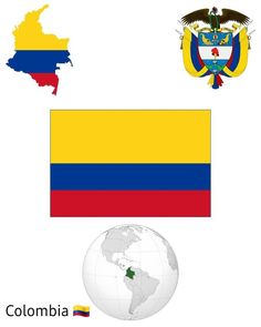 the flag and map of colombia on a white background with an earth globe in the foreground