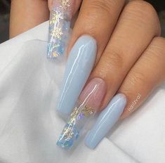 Blue Winter Nails, Blue Acrylic Nails, Cute Acrylic Nail Designs, Long Acrylic Nails Coffin, Long Acrylic, Blue Winter, Acrylic Nails Coffin Short