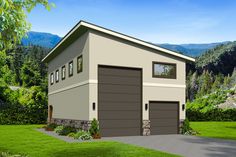 a two car garage is shown in this rendering