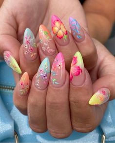 Soya Mumu, Unghie Nail Art, Nagel Tips, Colorful Nails, Summery Nails, Stick On Nails, Pretty Acrylic Nails, Floral Nails, Dope Nails