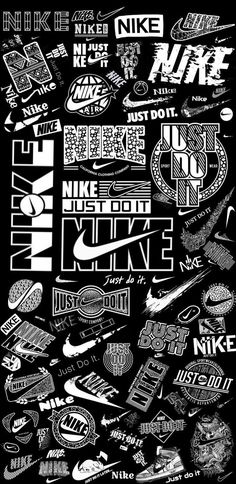 a bunch of different types of stickers on a black background with the words nike written in white