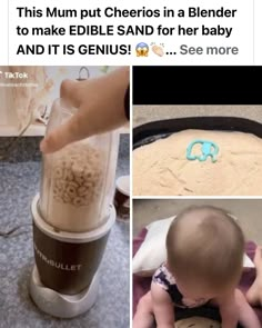 the baby is playing with his food in the blender and then he has to use it