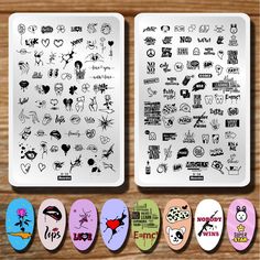 PRICES MAY VARY. 【PACKAGE CONTENTS】2 Pcs Large Nail Art Stamp Template Image Plate Set, Lips, Line, Flower, Leaf, Eyes, Love Heart, Sexy Girls, Letter, Word, Fire, Point, Star , Animal, Dog, Cat, Rabbit, Birds, Teeth, Ghost, Abstract Face ,Geometric Patterns, Let You Enjoy The Unique Pleasure Of Manicure. Notice: The Stamp And Scraper Are Not Included. 【EASY TO USE】Apply Any Color Nail Polish To Your Chosen Image On The Stainless Steel Plate. Using A Scraper, Remove Any Excess Nail Polish.Using Cat Teeth, Stamp Template, Image Nails, Flower Words, Nail Stamper, Nail Art Stamping Plates, Cat Rabbit, Heart Nail, Animal Letters