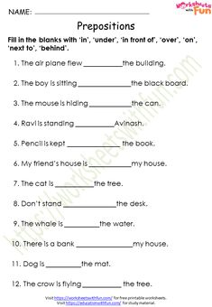 the worksheet for prepositions in english