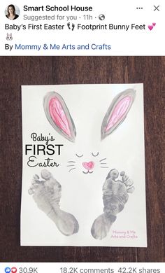 an easter card with the words baby's first easter written in white and pink