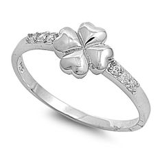 White Cubic Zirconia Four Leaf Heart Clover Luck Ring 925 Sterling Silver Band Jewelry Female Size 6 All our silver jewelry is crafted from .925 silver also commonly referred to as sterling silver. Sterling silver is the standard for beautiful high-quality silver jewelry and can not be replicated by lower priced silver plated jewelry. It is 92.5% pure silver, mixed with alloys to add strength and durability to stand the test of time. We promise superior service which includes fast shipping, grea Clover Ring, White Sapphire Engagement Ring, Celtic Wedding Rings, Band Jewelry, White Jewelry, Silver Plated Jewelry, Four Leaf, Leaf Clover, Four Leaf Clover