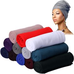 PRICES MAY VARY. Package Includes: you will receive 12 pieces of head wrap scarves in different colors, classic African head wrap for women, which can be applied as turbans, scarfs and shawls, suitable for a variety of hairstyles and offering proper styling, making you feel and look beautiful Extra Long and Wide: the length of the solid color turban tie is 70.86 inch and the width is 31.5 inch, long enough to fit most people's heads and hairstyle well, ideal for wrapping even very long hair, bra Headband Long Hair, Jersey Turban, Head Wraps For Women, African Head Wraps, Head Wrap Scarf, Turban Headwrap, Hair Scarf, Hair Braids, Scarf Headband