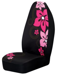 a pink and black flower seat cover