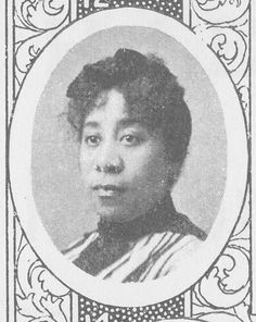 an old black and white photo of a woman with curly hair in a red frame