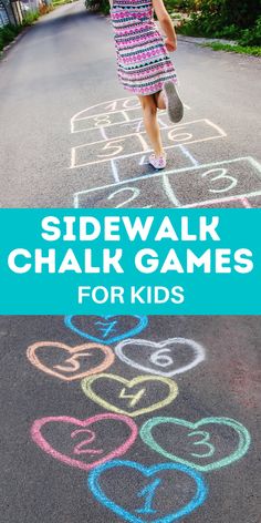 10 Sidewalk Chalk Games For Kids - Outdoor Play Fun Ideas Chalk Games For Kids, Summer Sidewalk Chalk, Cheap Summer Activities, Outdoor Activity For Kids, Outside Games For Kids