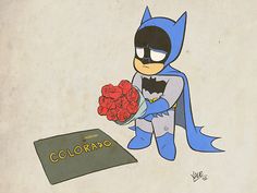 a drawing of a batman holding roses next to a sign with the word colorado written on it