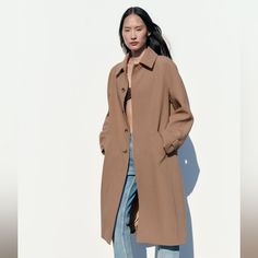 Zara Oversized Caramel Colored Coat Chic Gabardine Outerwear For Daywear, Spring Gabardine Outerwear For Daywear, Zara Spring Outerwear For Everyday, Classic Spring Outerwear For Daywear, Casual Gabardine Outerwear For Office, Classic Zara Outerwear For Everyday Wear, Classic Everyday Zara Outerwear, Classic Everyday Outerwear By Zara, Zara Classic Everyday Outerwear