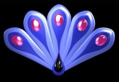 a blue and pink object with red circles on it's back end, against a black background