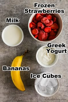 ingredients to make frozen strawberries and yogurt