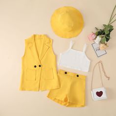 Cute Summer Sets With Pockets, Summer Cotton School Sets, Summer School Cotton Sets, Summer Sleeveless Playwear Sets, Casual Sleeveless School Vest, Casual Summer School Sets, Playful Summer Sets With Pockets, Fitted Summer School Sets, Sleeveless Summer Sets For Day Out