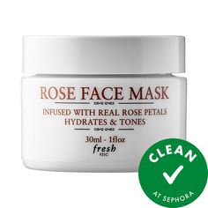 An instant hydrating mask with real rose petals suspended in a silky gel that gently soothes and tones with a plumping effect.Skin Type: Normal, Dry, Combination, and Oily Skincare Concerns: Dryness and Dullness/Uneven Texture Formulation: Lightweight Mask Highlighted Ingredients:- Pure Rosewater: Soothes and tones. - Cucumber Extract and Aloe Vera Gel: Help soothe the skin and have an immediate cooling and calming effect. - Porphyridium Cruentum: A smart algae, it delivers optimum moisture. Fresh Rose Face Mask, Fresh Skincare, Rose Mask, Rose Face Mask, Rose Face, Aloe Vera Face Mask, Tumeric Face Mask, Real Rose Petals, Cleansing Mask