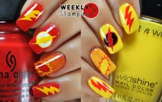 The Flash Vs Reverse Flash, Comics Nails, Dc Nails, Comic Nail Art, Comic Nails, Flash Nails, Grant Gustin Flash