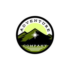 the adventure company logo with mountains and stars in the center, on a white background