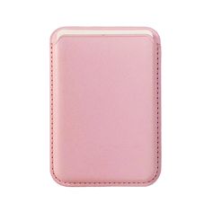 a pink leather case with white stitching on the front and sides, for a cell phone