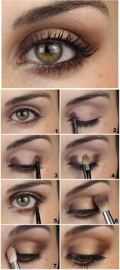 1. Brown And Gold Soft Eye Makeup Tutorial Doe Eyes Make Up, Nude Smokey Eye, Eye Makeup Glitter, Make Up Mata, Brown Eye Makeup Tutorial, Makeup History, Lip Tips, Mekap Mata, Hazel Eye Makeup