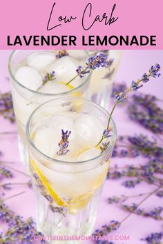 lavender lemonade in two glasses with ice cubes