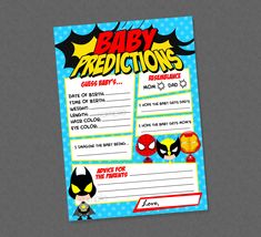 a printable baby dedication card with an image of deadpool and spider - man