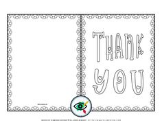 a thank card with the words thank you and an eye on it, in black and white