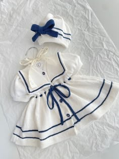 Beautiful baby girls sailor dress and beret. Knitted of soft pure white cotton with deep blue decoration. Care instruction: - Hand wash in soapy cold water 30* - Do not bleach - Dry on a flat surface - Low steam ironing Thank you for visit my shop! Cute Baby Clothes Aesthetic, Kids Clothes Ideas, Vintage Baby Girl Outfits, Baby Clothes Aesthetic, Summer Baby Clothes Girl, Cute Baby Stuff, Cute Baby Outfits, Baby Clothes For Girls, Vintage Baby Girl Clothes