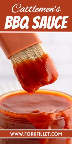 someone is dipping bbq sauce in a jar with the words, how to make barbecue sauce