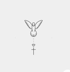 a line drawing of a dove with a cross