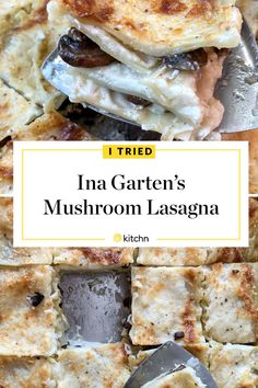 a close up of food on a plate with the title text reads i tried ina garden's mushroom lasagna