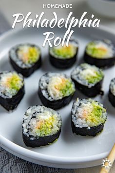 there are many sushi rolls on the plate