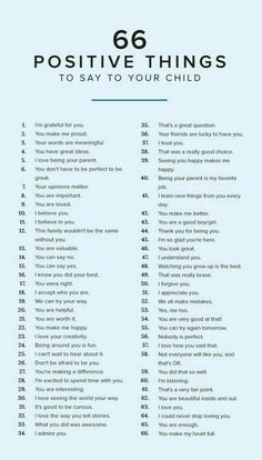 a blue poster with the words positive things to say to your child in black and white