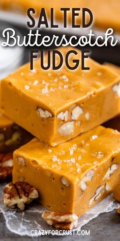 salted butterscotch fudge with nuts on top