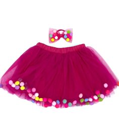 Pom Pom Tutu Skirt For Girls 0-8years. Brand New, We Make These Ourselves. Photos Are Ours And Original. Who Says You Can Only Dress Up For One Day Out Of The Entire Year? With The Right Accessories Your Sweet Girl Can Transform Into A Confetti Cupcake Princess! Simply Have Her Slip Into This Too-Cute Tutu With Colorful Pom Poms. A Soft Underlining Beneath Layers Of Tulle Ensures That Even Babies And Toddlers With Sensitive Skin Can Play All Day Long. Colorful Pom Pom Balls Give The Tulle Skirt Pom Pom Tutu, Cupcake Princess, Pom Pom Skirts, Bow Hair Tie, Tutu Skirt Kids, Kids Skirt, Pink Tutu Skirt, Toddler Skirt, Kids Tutu