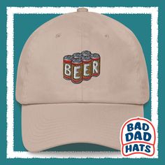 "Introducing our \"Six-Pack\" Dad Hat, the ultimate accessory for those who appreciate a cold brew and want to showcase their love for beer with style. Whether you're a connoisseur or just enjoy a refreshing pint, this hat is the perfect choice. 🍻 Raise a Toast in Style: The beautifully embroidered six-pack of beer on this dad hat is a nod to the joy of sharing a cold one with friends and family. It's a fun and stylish way to celebrate your love for brews. 🧢 Casual Comfort: Designed for both style and comfort, this dad hat features a classic design with a curved bill and an adjustable strap for a personalized fit. It's the ideal accessory for casual outings and to keep the sun out of your eyes. 🎉 For Beer Enthusiasts: Whether you're a craft beer enthusiast or simply enjoy a good ol' cla Everyday Dad Hat With Embroidered Logo, Casual Dad Hat With Custom Embroidery, Custom Embroidered Dad Hat, Trendy Six-panel Dad Hat With Embroidered Logo, Adjustable Six-panel Dad Hat With Embroidered Logo, Beer Hat, Beer Theme, Gifts For Beer Lovers, Six Packs