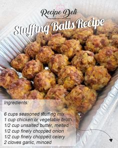 the recipe for stuffing balls is shown here