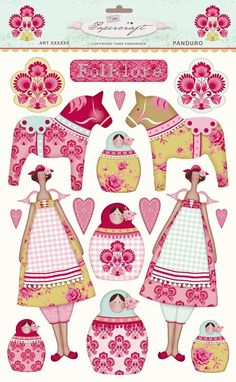 an image of paper dolls with hearts and horses