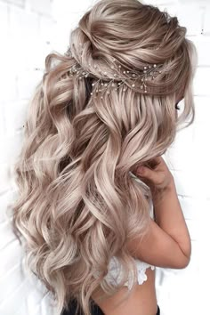 Curly Human Hair Extensions, Wedding Hairstyles Bridesmaid, Pinterest Wedding, Bridal Hair Vine, Long Blonde, Wedding Hairstyles For Long Hair