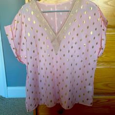 Pink And Gold Blouse From Shein. V-Neck Is Decorative And Short Sleeves Are Cuffed. Only Worn Once So Great Condition. 100% Polyester Material. Gold Blouse, Shein Tops, V Neck Blouse, Shop Blouses, Polyester Material, Pink And Gold, Top Blouse, Short Sleeves, Womens Tops