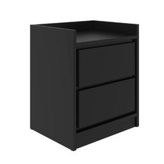 a black cabinet with two drawers on one side and an open drawer on the other