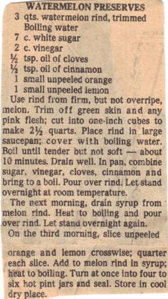 an old newspaper clipping with instructions on how to use watermelon preservers