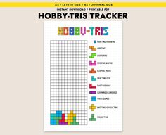 a poster with the words hobbyy - tris trackerr written in different colors