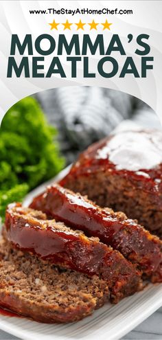 meatloaf on a plate with ketchup and lettuce in the background