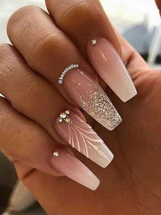 nails french ombre dip coffin glitter rhinestones nail pink shaped blue do ombré ash ornaments set Nude Gel Nail Designs, Nagel Inspiration, Ombre Nail Design, Brown Acrylic, Ombre Nails Glitter, Ombre Acrylic Nails, Nails Design With Rhinestones, Gold Nail, Ombre Nail Designs