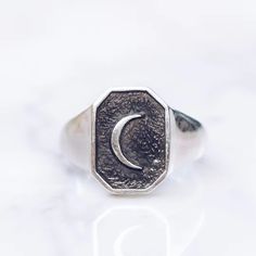 OLD MOON RING | 925 STERLING SILVER – JEWELRYLAB Moon Signet Ring, Celestial Rings, Gold Pendants For Men, Silver Pinky Ring, Crescent Moon Jewelry, Mens Pinky Ring, Crescent Moon Ring, Celestial Ring, Silver Rings Simple