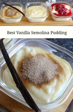 the ingredients to make vanilla pudding in small containers