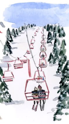 a drawing of a ski lift with people on it