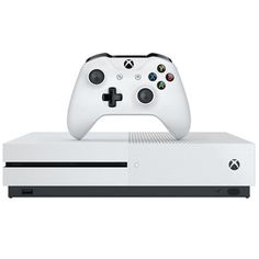 the new xbox one is shown with its controller on it's side, and an additional