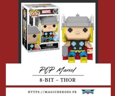 the pop - man figure is shown in front of a red background with an image of thor